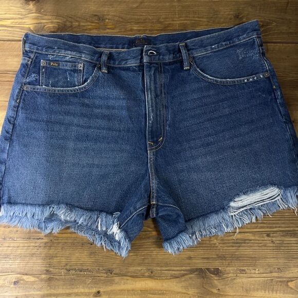 Ralph Lauren Blue Jean Shorts with Frayed Hem - Picture 1 of 4